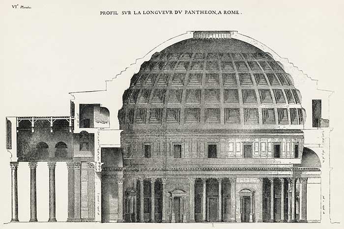 Oculus Pantheon kesit çizimi.