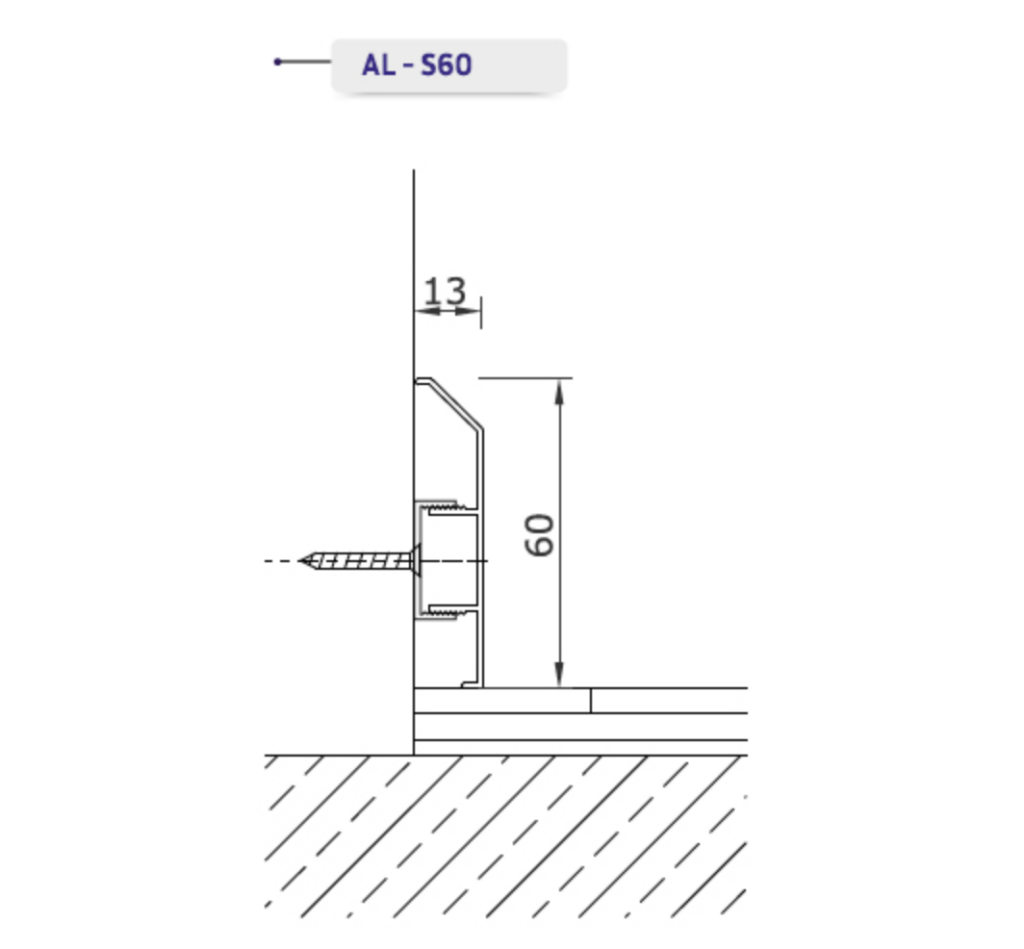 Aluminyum süpürgelik mimari cizimi
